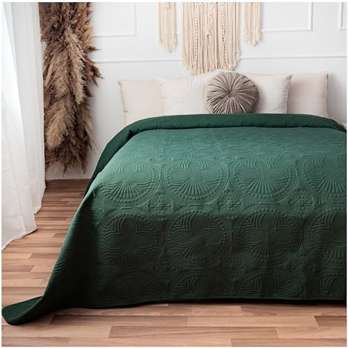 CalmyHOME Tagesdecke 240x260 Bettüberwurf Tagesdecken - Überwurf Mandala Sofaüberwurf Steppdecke Sofa Decke Bett Überwurfdecke Tages Decken Betthusse XXL Überdecke Gesteppte (Dunkelgrün)
