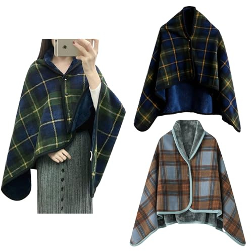 Karierte tragbare Decke, Fleece, bequem, Poncho, Überwurf mit Knöpfen, ärmellose Decken für Bett, Sofa, Büro, 2 Stück, Set 8, 55''×39''