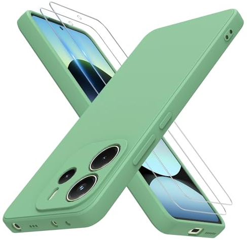THIYUFUNS Hülle für Xiaomi Redmi Note 14 4G Handyhülle mit 2 Stück Schutzfolie, TPU Silikon Liquid Schutzhülle Dünn Weich Cover Stoßfest Bumper für Xiaomi Redmi Note 14 4G - Grün