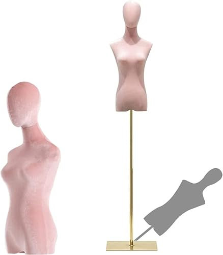 HIYOUGO Schaufensterpuppe, Samt Weiblich Schneiderpuppe, Schneiderbüste mit Verstellbarer Höhe Damenbüste Mannequin Kleiderpuppe Torso Weibliche Büste Kleid Ausstellungsstand (rosa, A)