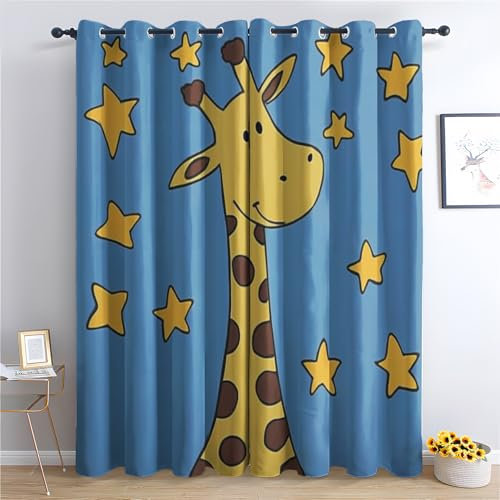 Luxfieo Giraffe Vorhänge Kinder Jungen Cartoon Tiere Vorhang Blickdicht Gardinen Verdunklungsvorhänge mit Ösen Thermovorhang für Wohnzimmer Schlafzimmer Fenster Deko 2er Set H 220 x B 140 cm T#158
