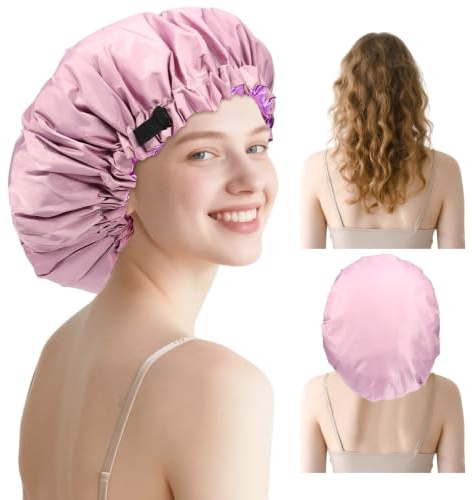 Extra Large Shower Cap,Adjustable Bath Cap,Jumbo Braids Shower Cap,Shower Caps for Women Reusable Waterproof (Purple)