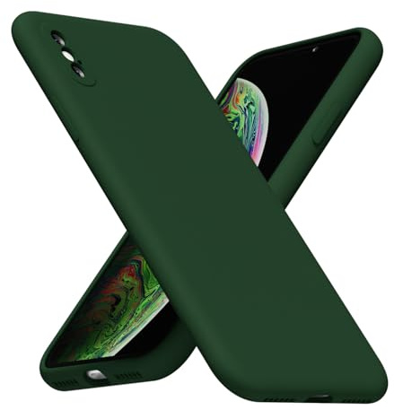 LoeoeL for iPhone X/Xs Phone Case Silicone, Minimalist Ultra Thin Slim Soft Rubber Gel Solid Color Matte TPU Cute Case for Women Men, Girly Plain Aesthetic Design & Camera Cover, Dark Green