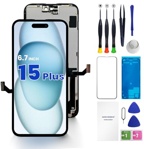 Genverdix Pantalla para iPhone 15 Plus – Reemplazo de Pantalla 3D Touch FHD DIY de 6.7 Pulgadas, Totalmente Compatible con Face ID, Colores Vivos, Alta Resolución.