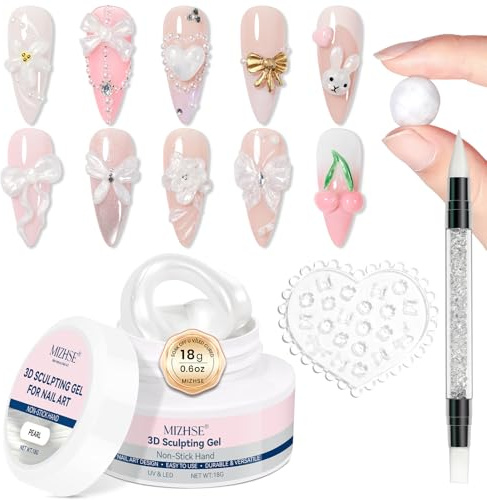 MIZHSE 3D Nail Gel for Sculpting White Sculpting Gel for Nail Art Non-stick UV Hard 3D Gels Builder Gels for Sculpture/Moulding, Pearl White,15g