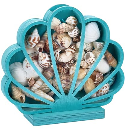 PH PandaHall Scatolina per Conchiglie in Legno Scatola Porta Conchiglie, Blu Piccola Ccatola Portaoggetti Decorativa per Camera da Letto Casa Sulla Spiaggia Natale Compleanno, 20x18cm