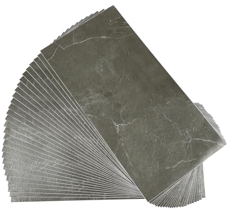 Selbstklebende Bodenfliesen, PVC, 24 Stück, Grau Steinmaserung, 60x30cm, 1,3mm Dicke, wasserfest, feuerfest, modern, für Innenbereich