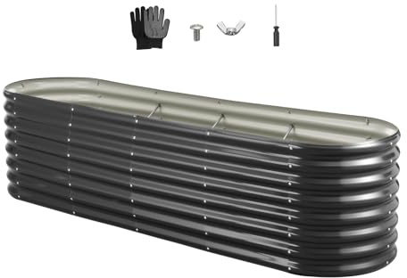 VEVOR Potager Surélevé Métal 240x60x60 cm Carré Potager Surélevé Galvanisé Lit de Jardin Ovale Bac de Jardinage Fond Ouvert pour Culture Légumes Fleurs Herbes Aromatiques Plantes Grasses, Gris Foncé
