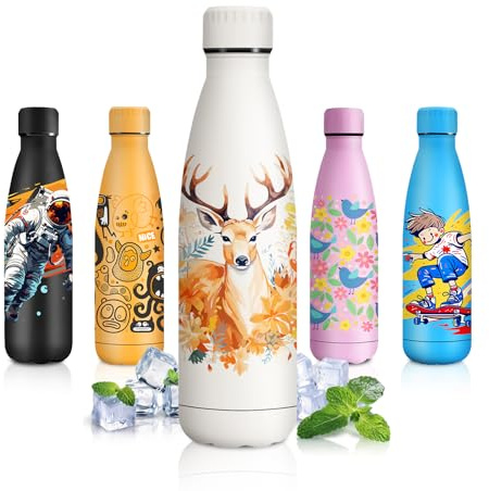 JAPORIA Botella Agua Acero Inoxidable 500ml, Botella Agua Personalizada, sin BPA, Cantimplora Termica para Camping, Adulto, Deporte, Oficina, Fitness