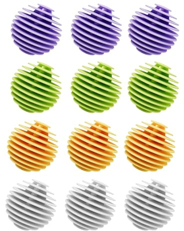 Palline per Bucato per Lavatrice, 12 Pezzi, in Silicone Sfere Asciugatrice Riutilizzabili Palle Lavatrici Asciugatrice, Antistatica, Ridurre Le Rughe E L'Aderenza, Bianco, giallo, verde, viola