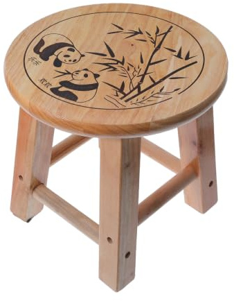 ibasenice Tabouret escabeau en Bois, Tabouret escabeau en Bois pour la | Tabouret rond en bois avec un joli motif de panda sculpté, banc pour se chausser, siège de chevet