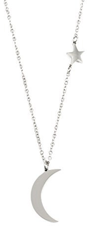 Happiness Boutique Damen Kette mit Mond und Stern in Silberfarbe | Zarte Kette mit Anhängern Edelstahlschmuck