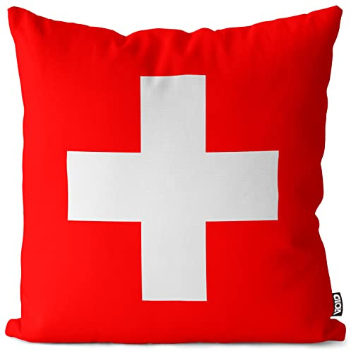 VOID Schweiz Switzerland Polyester Kissenbezug Flagge Fahne Fan-Kissen Kissenhülle Outdoor Indoor Bunt, Kissen Größe:40 x 40 cm
