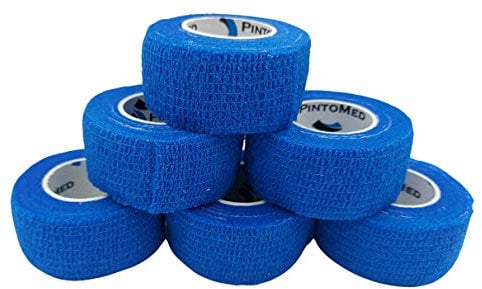 PintoMed – 6 X Blue X 2.5CM X 4.5M - Cohesive Bandage Stretched, Self-Adhesive Flexible Bandages, First Aid Sports Wrap Bandages Pack Individually for Medical, Sports and Veterinary use.