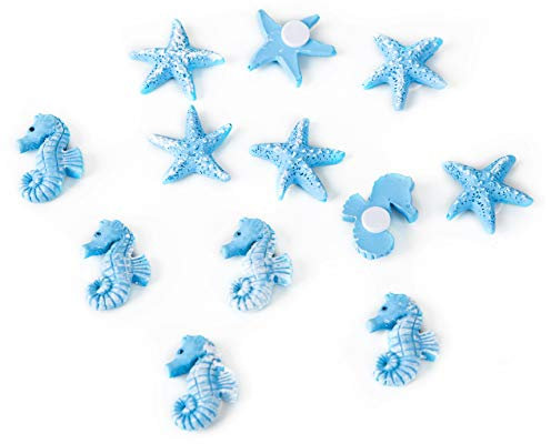 Logbuch-Verlag 12 kleine Blaue Streuteile maritim 2,5 cm Seestern Seepferdchen Tischdeko mit Klebepunkt
