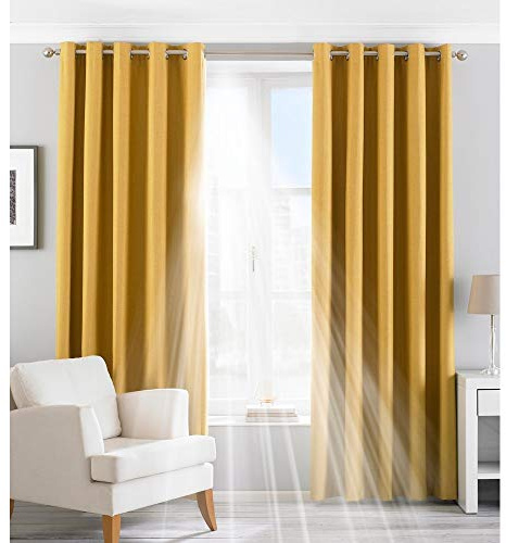 Riva Home Eclipse Ringtop Eyelet Curtains (Pair), Polyester, Blackout, Ochre