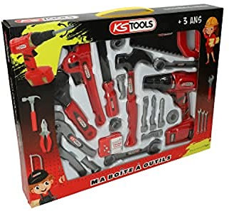 KS Tools 100091 - Spielzeugkoffer für Kinder - Werkzeugkasten des Baumeisters für Jungen und Mädchen ab 3 Jahren - montessori pädagogisches und kreatives Nachahmungsspiel