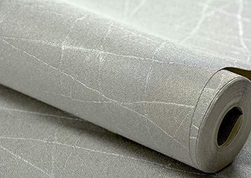JZ·HOME 70522 Embossed Solid Color Wallpaper, Silver/White Thread Texture Wallpaper Bedroom Living Room Cafe Wall Decoration 20.8in×32.8ft