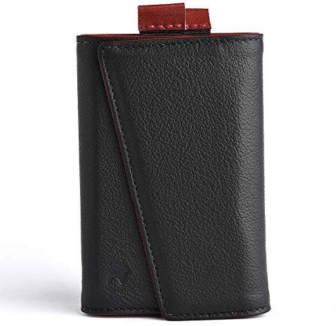 The Frenchie Co. - Wallet - Slim bifold leather wallet - RFID blocking protection with multiple card slots and ID window - Compact durable design for everyday carry, Rouge Noir, Rfid Wallet