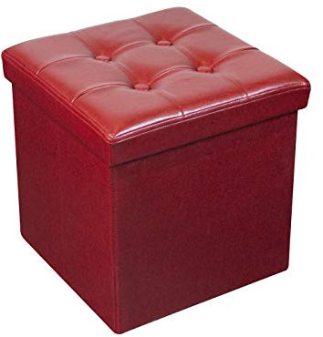 HomeHarmony® Luxurious Quality PU Leather Ottoman with Tufted Button Lid Folding Storage Ottoman Seat Toy Box Chest Chair Living Room Bedroom Storage (Bordeaux, Medium)