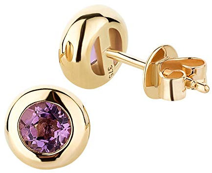 Ardeo Aurum Damen Ohrringe-Ohrstecker aus 375 Gold Gelbgold mit 0,40 ct Amethyst natürlich violett 7 mm rund Zargenfassung