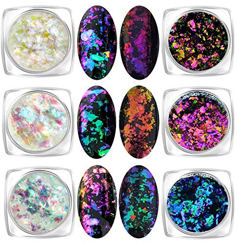 Schillerndes Chamäleon-Nagelflocken Set mit 6 Gläsern (Gemischtes Chamäleon)