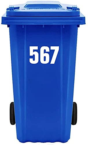 Pack of 4 Plain Wheelie bin Numbers (1 to 999) White bin Numbers 17cm Large Number Stickers Waste Bin Decals Self Adhesive Waterproof Vinyl PBN08 (height 17 cm (or) 7 inchs)