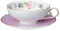 fanquare Taza y Platillo de Porcelana, Taza de Café con Diseño de Pájaro y Flor de Loto Rosa, Taza de Té con Ribete Dorado, Morado