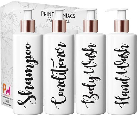 Print Maniacs White Mrs Hinch Inspired Personalised 500ml Bottles Bathroom Lotion Kitchen Shampoo Conditioner Rose Gold Pump (Hand Wash Set) (Black)