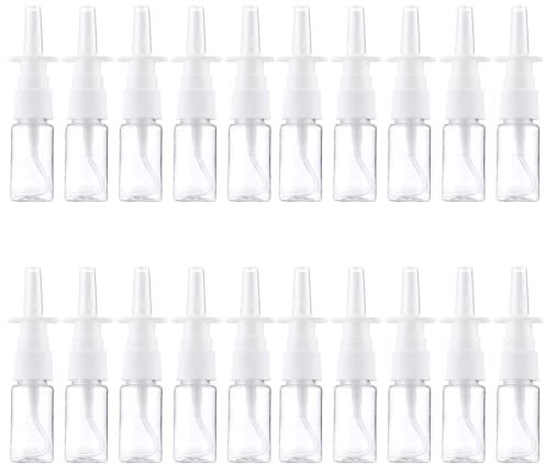LIEISFEPER 20Pcs Spray Bottle Refillable Direct Injection Bottle Portable Plastic Nasal Spray Bottles Container for Home and Travel Use White (10ML)