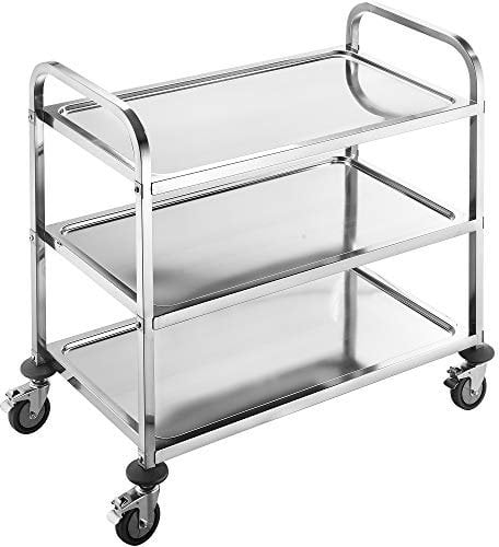 BPT Edelstahl Servierwagen mit 3 Böden Partition Küchenwagen,Restaurant Hotel Schul Servierwagen (85 x 45 x 89cm)