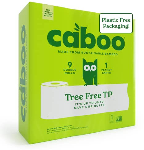 Caboo Tree Free Toilet Paper, Septic Safe Bath Tissue, Quick Dissolving 2 Ply Sheets - 300 Sheets Per Roll, 9 Double Rolls
