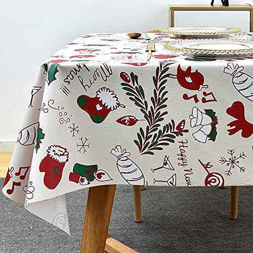 Plenmor Christmas Table Cloth Wipeable Christmas Tablecloth Xmas Plastic Wipe Clean Waterproof Rectangular Table Cover Decorations for Kitchen Picnic Outdoor Indoor (137 x 185 cm)