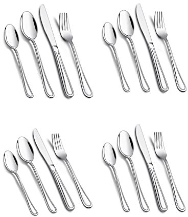 Besteckset aus Edelstahl, Besteckset, Geschirr, Besteckset mit Messer, Löffel, Gabel, hochglanzpoliert und spülmaschinenfest, für Zuhause, Reisen, Schule, 16 Stück