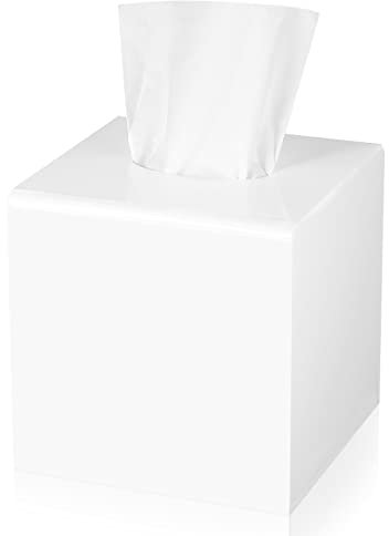 Kamehame Taschentuch-Box, quadratisch, Acryl, 14 x 13 x 14 cm, Weiß, Trocknerblätter, Behälter, Taschentuchspender für Zuhause, Badezimmer, Küche und Büro