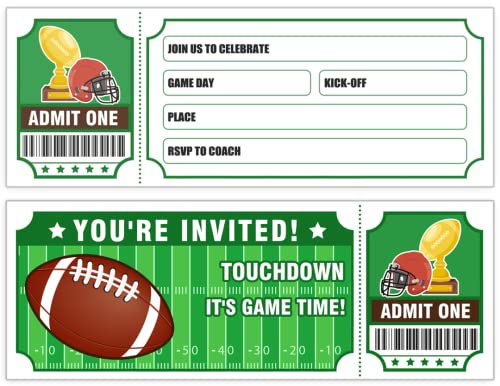 Simimi art 30 Fussballticket Geburtstagseinladung mit Umschlägen - American Football Ticket Einladung - Fußball Party Sport für Junge Geburtstagsticket Einladung