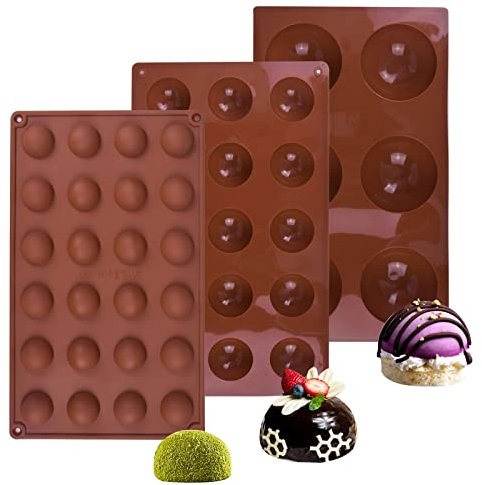 3 Piezas Molde de Semiesfera, Hemisferio de Molde de Silicona Grande para Tartas, Bandeja de Horno Semicircular para Chocolate Caramelos Pastel Gelatina Pudín Jabón Casero, 6/15/24 Cavidades (B)