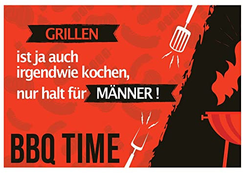 LILENO HOME Grill u. BBQ Matte 75 x 120 cm (BBQ Time Männer Rot) - als perfekte bodenschutz Unterlage für Gas u. Holzkohlegrill - Grillunterlage Bodenschutzmatte für Familien-Grillabend, 70184