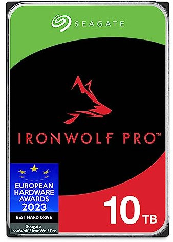 Seagate IronWolf Pro, 10TB, Unità disco interna NAS classe Enterprise - SATA CMR da 6GBit/s, 3,5, 7.200 giri/min, sistemi NAS RAID, servizi Rescue, imballaggio senza frustrazioni (ST10000NTZ01)