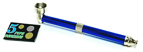 Long Handle Plain Metal Tobacco Smoking Pipe Assorted Color with Filter Screen By Fenny's Creations (Blue)