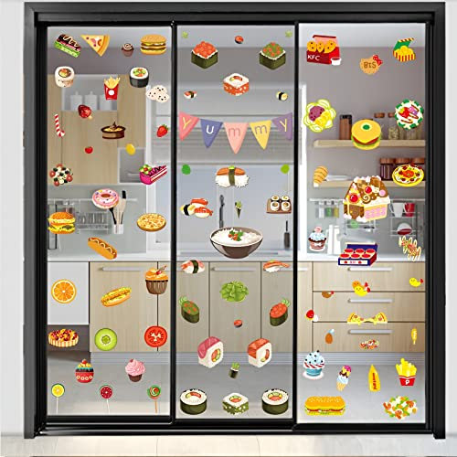 WandSticker4U®- [83 tlg. Set] wiederverwendbar Fensterbilder Sushi & Co. selbstklebend I Fenster Aufkleber Fenstersticker Küche Küchenschrank Esszimmer Frühling Deko GROß