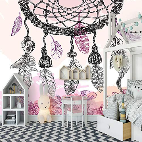 ZAPVI Fototapete 3D Effekt Kinderzimmer Rosa & Traumfänger Größe:W200CMxH140CM Tapeten Vliestapete Wohnzimmer Wandbilder Wanddeko