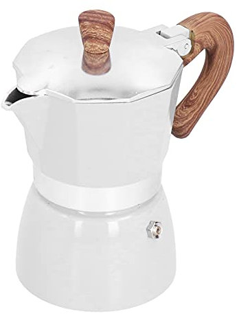 Moka Pot 3 Tazas, Cafetera Italiana Clásica de Aluminio, Cafetera Portátil con Mango Antiquemaduras para Cocina, Camping, Oficina (Seiko Cremoso)
