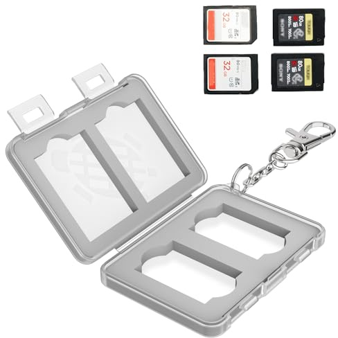 Flashwoife, 2 x SD + 2 x CFA, Aufbewahrung Speicherkarten Etui Box, Kettenanhänger, transparent