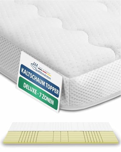 AM Qualitätsmatratzen 3D Deluxe 7 Zonen Kaltschaum Topper 200x210cm RG50 - Made in Germany - Atmungsaktiver Topper 200x210-8cm - Matratzenauflage 200x210 mit Lyocell Bezug und Anti-Rutsch Funktion