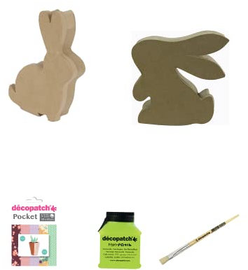 Décopatch - 2 Boîtes Lapins à décorer - Lot Pâques - 5 Feuilles Décopatch - Vernis Colle - Made in France