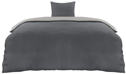 Utopia Bedding Bettwäsche 135x200 Set - Mikrofaser Bettbezug 135x200 cm + 1 Kissenbezug 80x80 cm - Dunkelgrau/Hellgrau