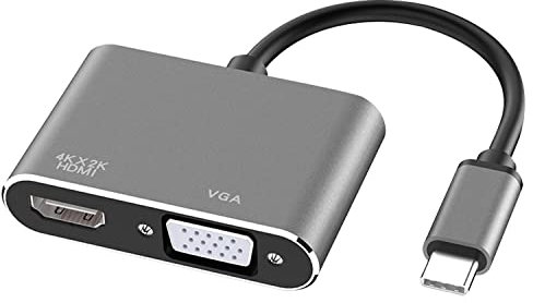 Aolirot Adaptador USB C a HDMI VGA, USB C a HDMI y VGA Adaptador convertidor USB Tipo C a VGA 4K HDMI 1080P para MacBook Pro 2019/2018/2017/MacBook Air 2018 etc