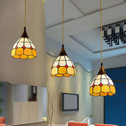 LED Hänge-Esszimmerlampe Tiffany-stil Pendelleuchte Vintage Nostalgie Gelb Glas Dekorativer Mittelmeer Lampe Antik Rustikal Wohnzimmerlampe 3-flammig Büro Küche Esstisch Deckenbeleuchtung Rechteckigen