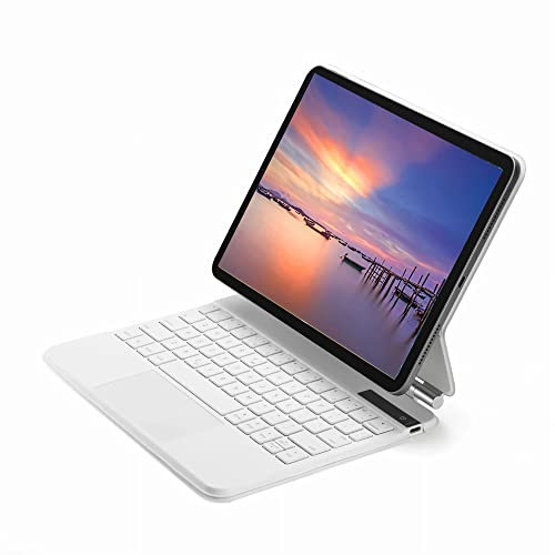 TKYK Funda con Teclado para iPad Air 5ª/4ª Generación 2020/2022 De 10,9 Pulgadas, Diseño Magnético Flotante, Trackpad Multi-Touch,Teclado Multifuncional, Funda PU iPad con Teclado,Blanco